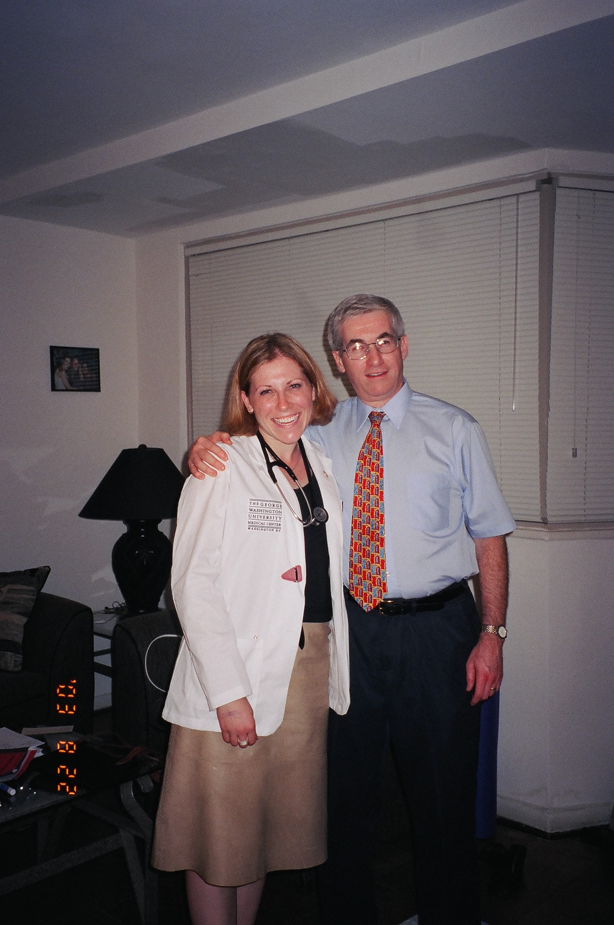 Millie's son, Dr. David Axelrod, with daughter Sara at white coat ceremony